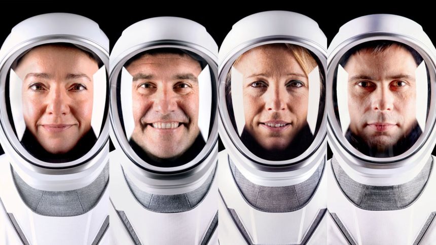 NASA’s SpaceX Crew-12 crew, from left to right, is NASA astronauts Jessica Meir and Jack Hathaway, ESA (European Space Agency) astronaut Sophie Adenot, and Roscosmos cosmonaut Andrey Fedyaev. Credit: SpaceX