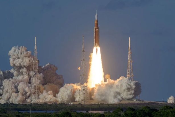The SLS (Space Launch System) launches with the Artemis II crew aboard the Orion spacecraft on April 1, 2026, at NASA’s Kennedy Space Center in Florida. Credit: NASA/Bill Ingalls