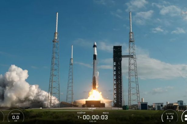 The SpaceX Falcon 9 rocket, carrying the Dragon cargo spacecraft atop, launched Friday, May 15, 2026, from Space Launch Complex 40 at Cape Canaveral Space Force Station in Florida. Credit: NASA+