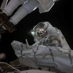 NASA astronaut Jessica Meir waves at the camera during a seven-hour, two-minute spacewalk outside the International Space Station on March 18, 2026. Credit: NASA