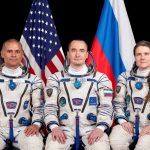 NASA astronaut Anil Menon and Roscosmos cosmonauts Pyotr Dubrov and Anna Kikina, Soyuz MS-29 prime crew members, pose for a portrait at the Gagarin Cosmonaut Training Center in Russia. Credit: GCTC